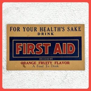 1930s First Aid Soda Antique Advertising Sign 9" Cardboard Orange USA